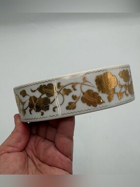 Vintage White Porcelain Soap Dish with Gold Floral Motif